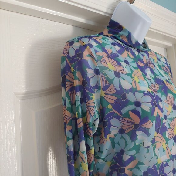 Maeve Water Color Disco Sheer Mesh  Mock Neck L-Sleeve Top S - Picture 6 of 12